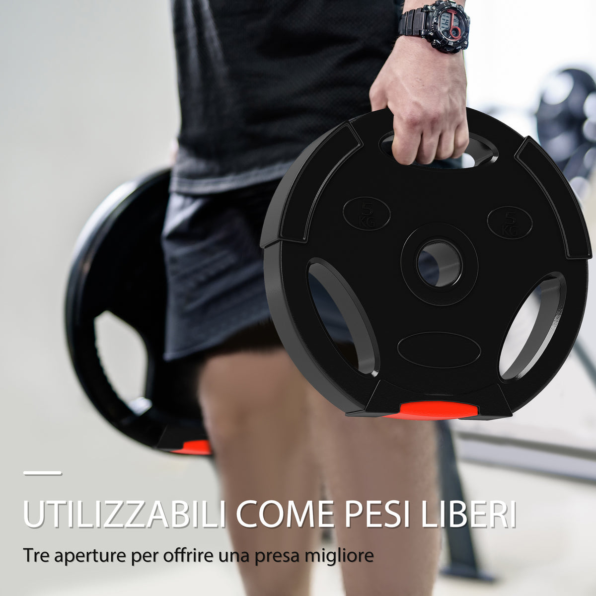 Kit Pesi con 2 Dischi da 10 kg e 2 Dischi da 5 kg in Polipropilene e Sabbia, 34x6 cm e 27x4.5 cm, Nero
