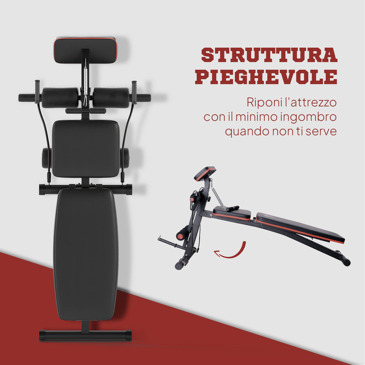 Panca Multifunzione Regolabile per Addominali, Panca Pesi Palestra per Allenamento Braccia e Gambe 54x160x106cm, Nero e Rosso