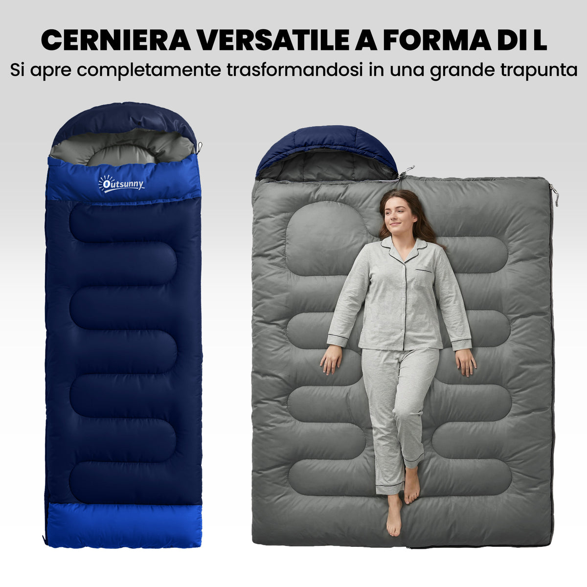 Sacco a Pelo Singolo per Adulti, Leggero e Compatto, 75x215 cm, Blu Navy