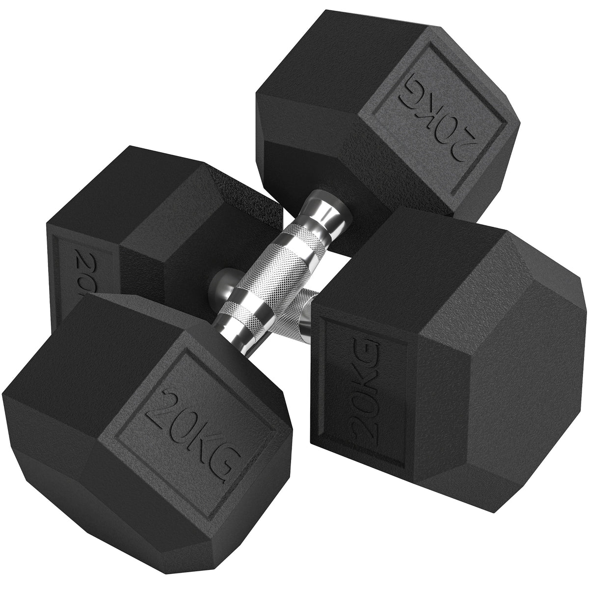 Set di Manubri da 2x20 kg con Impugnatura Antiscivolo, in Metallo, per Allenamento Fitness Casa e Palestra, Nero