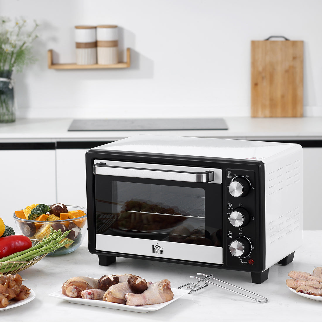 Fornetto Elettrico 16L Temperatura Regolabile e Timer, 3 Metodi di Cottura e Accessori, 1400W, Bianco
