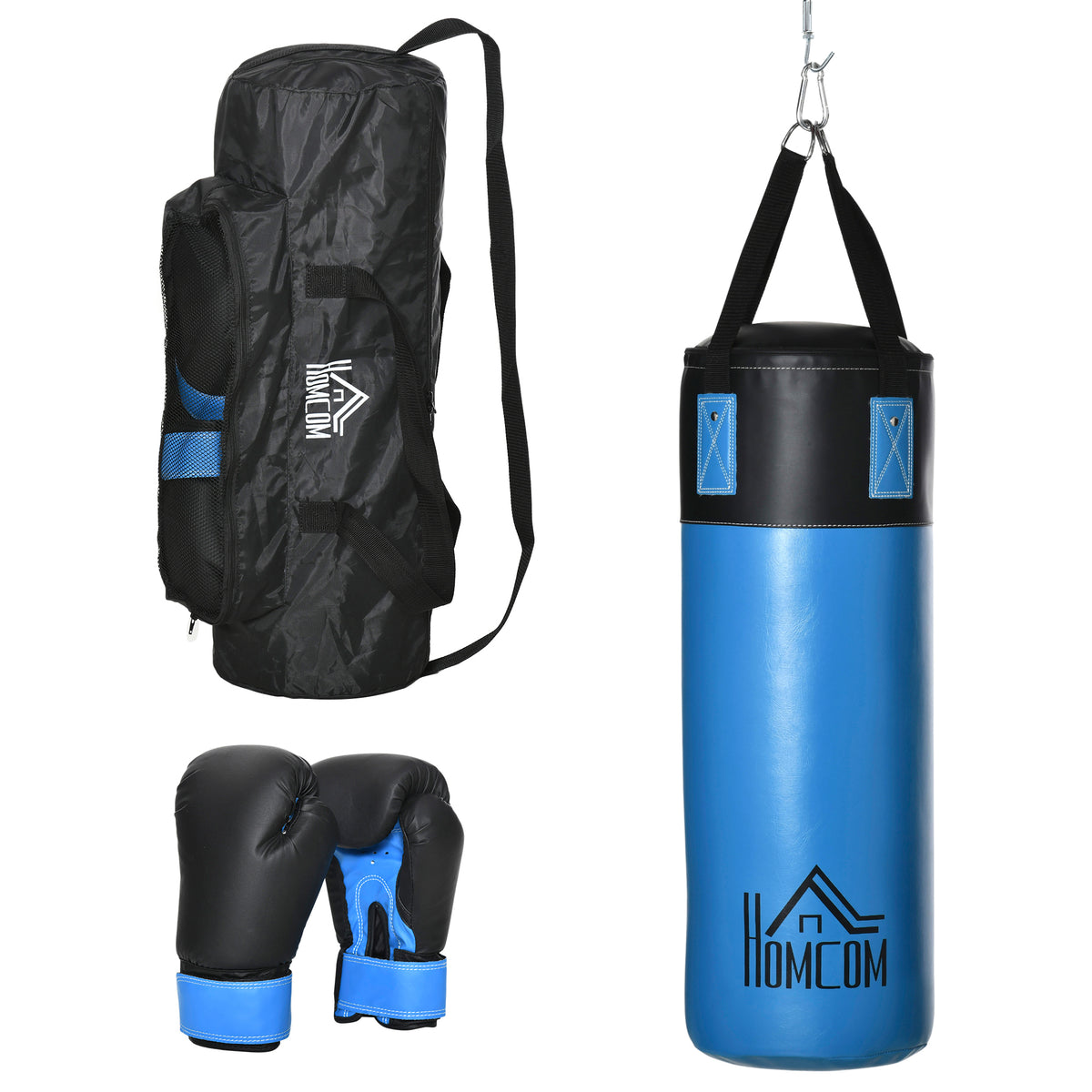 Set Sacco da Boxe da Appendere con Guantoni, Sacco per Pugilato a 3 Strati con Borsa di Trasporto, Blu