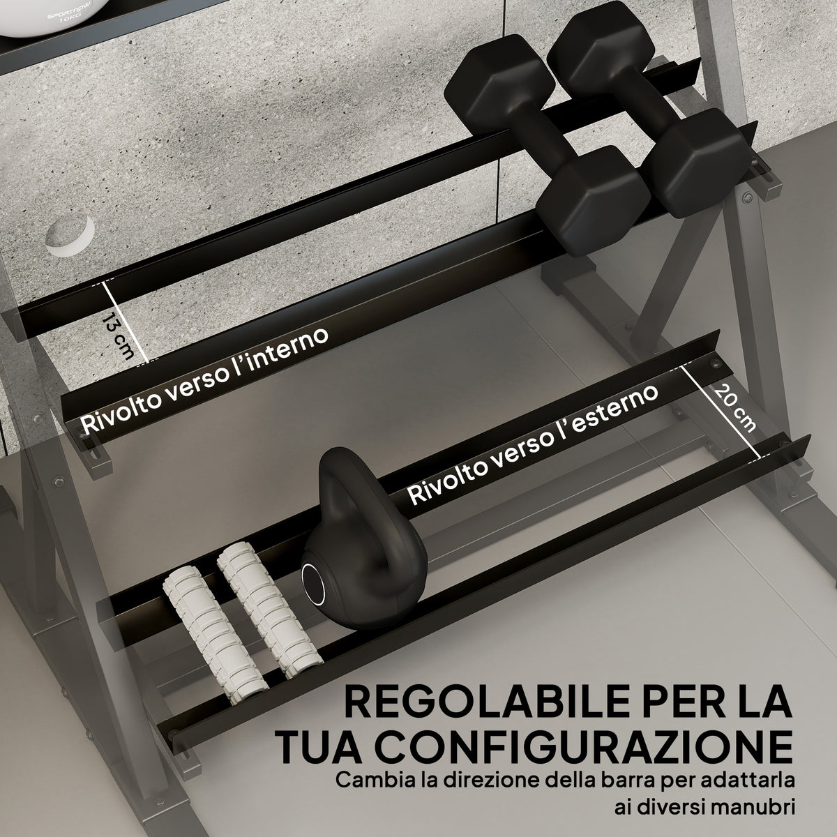 Porta Pesi a 3 Livelli in Acciaio, Capacità 200 Kg, 88x66x88 cm, Nero