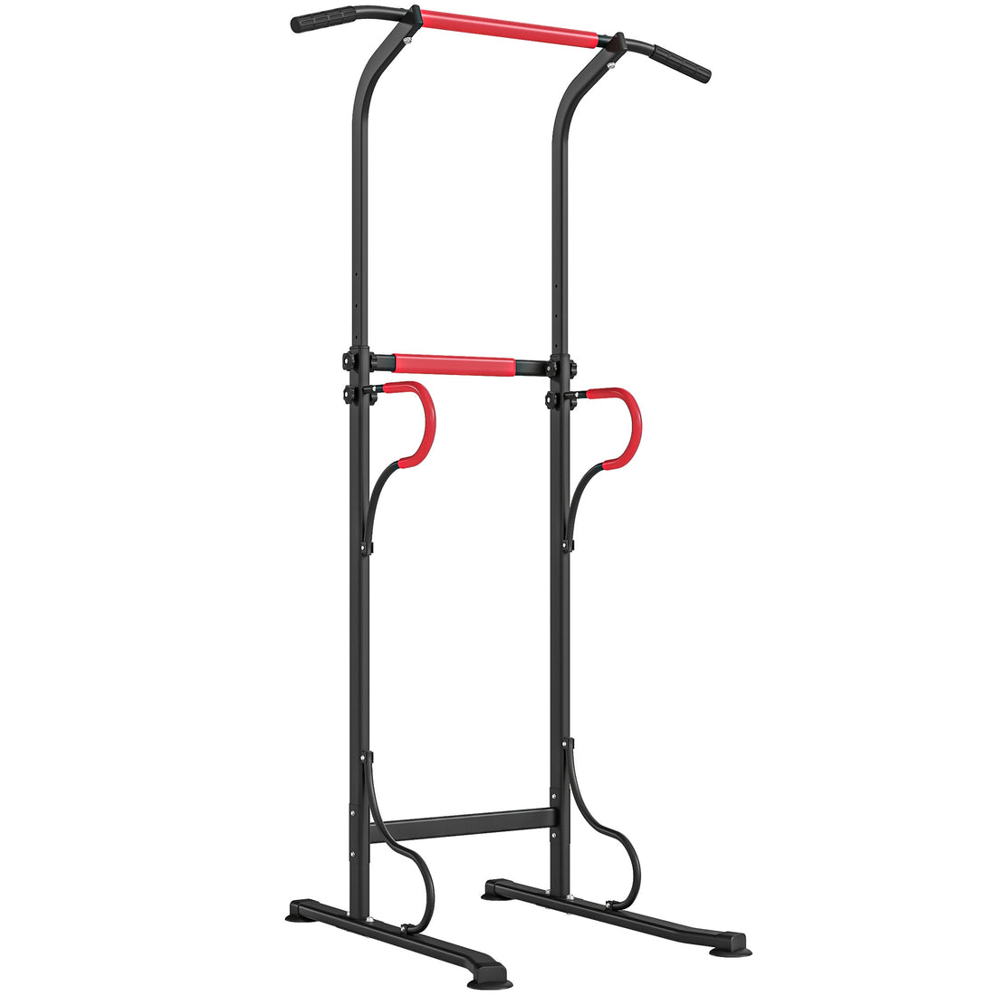 Barra per Trazioni Power Tower Stazione Fitness Multifunzione con Altezza Regolabile 171-219cm Nero Rosso