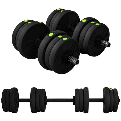 Set 2 in 1 con 2 Manubri Convertibili in Bilanciere, Peso Totale 20 kg e Dischi Pesi Regolabili, Nero