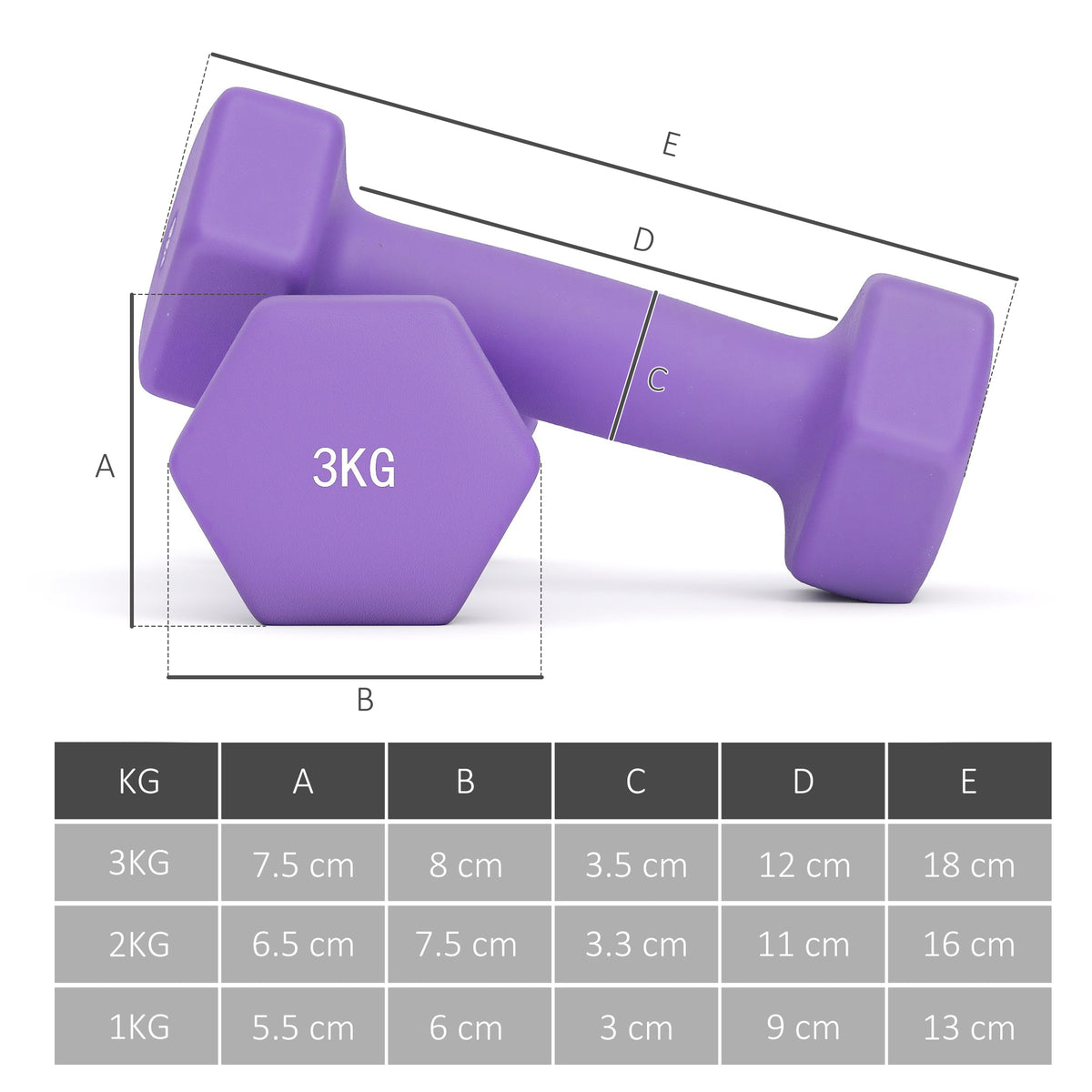 Set 6 Manubri Pesi (2x1 kg, 2x2 kg, 2x3 kg) da 12 kg con Supporto/Kettlebell, in Metallo e PP Rosa, Azzurro e Viola
