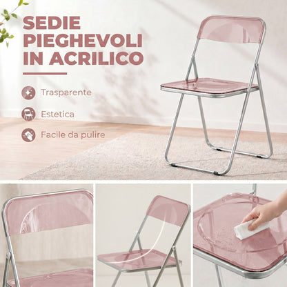 Set da 4 Sedie Pieghevoli in Acrilico Trasparenti, Rosa