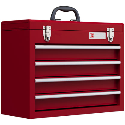 Cassetta Porta Attrezzi in Acciaio con 4 Cassetti, Vassoio Superiore a Doppia Serratura, 51x22x39.5 cm, Rosso
