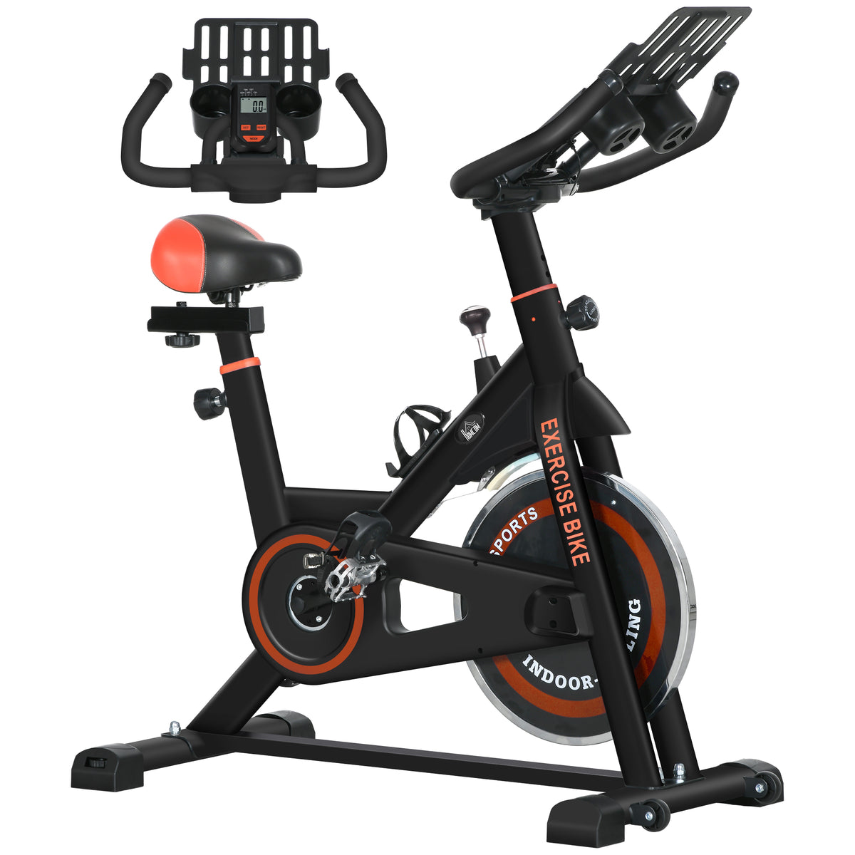 Cyclette da Casa con Volano da 8 kg e Schermo LCD, in Acciaio e ABS, 103x53x100-114 cm, Rosso e Nero