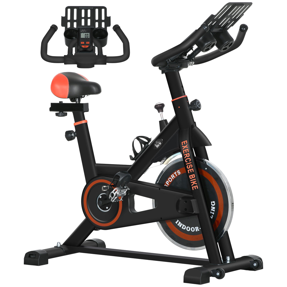 Cyclette da Casa con Volano da 8 kg e Schermo LCD, in Acciaio e ABS, 103x53x100-114 cm, Rosso e Nero