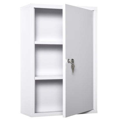 Armadietto Medicinali a 3 Livelli in Acciaio con 2 Chiavi e Montaggio a Parete, 40x18x60 cm, Bianco