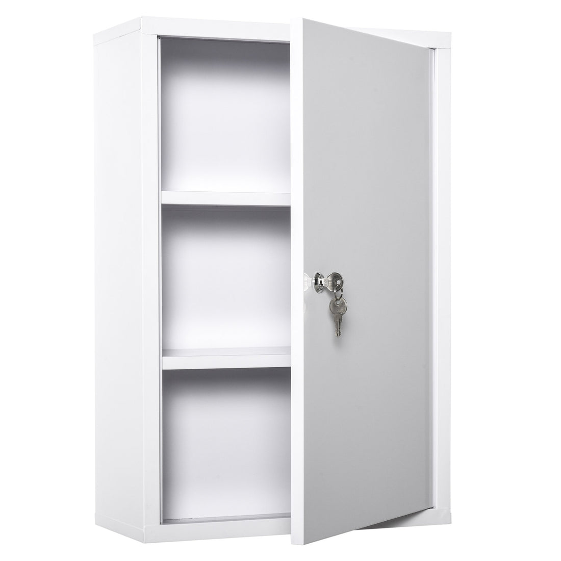 Armadietto Medicinali a 3 Livelli in Acciaio con 2 Chiavi e Montaggio a Parete, 40x18x60 cm, Bianco