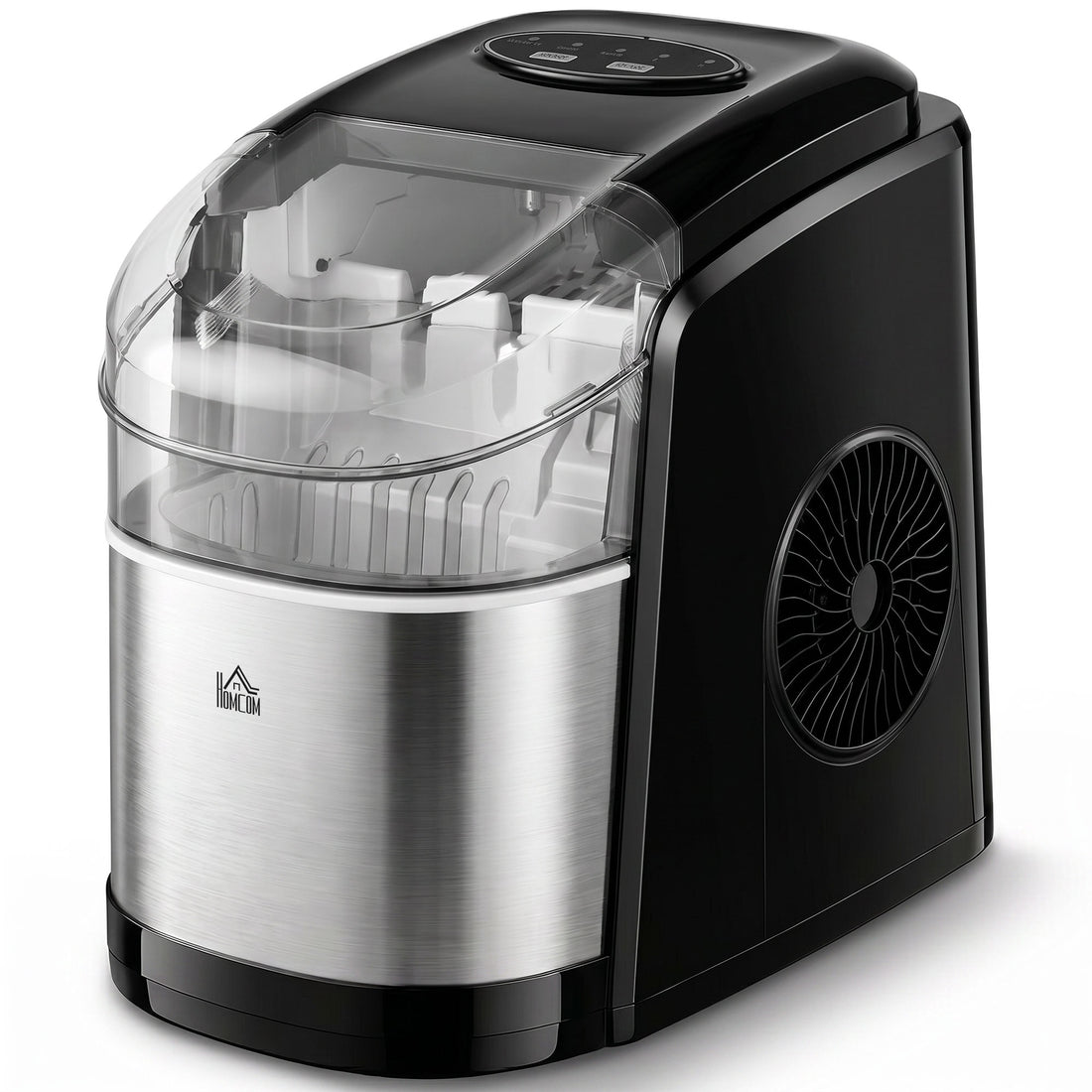Macchina del Ghiaccio Autopulente da 9 Cubetti in 6-12 Minuti, in PP e Acciaio Inox, 24.2x35.3x33 cm, Nera