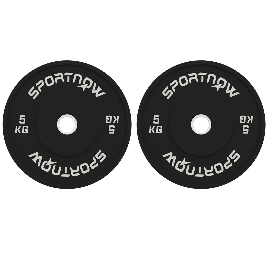 Set 2 Dischi Pesi da 5kg in Gomma per Manubri e Bilancieri, 45x2 cm, Nero