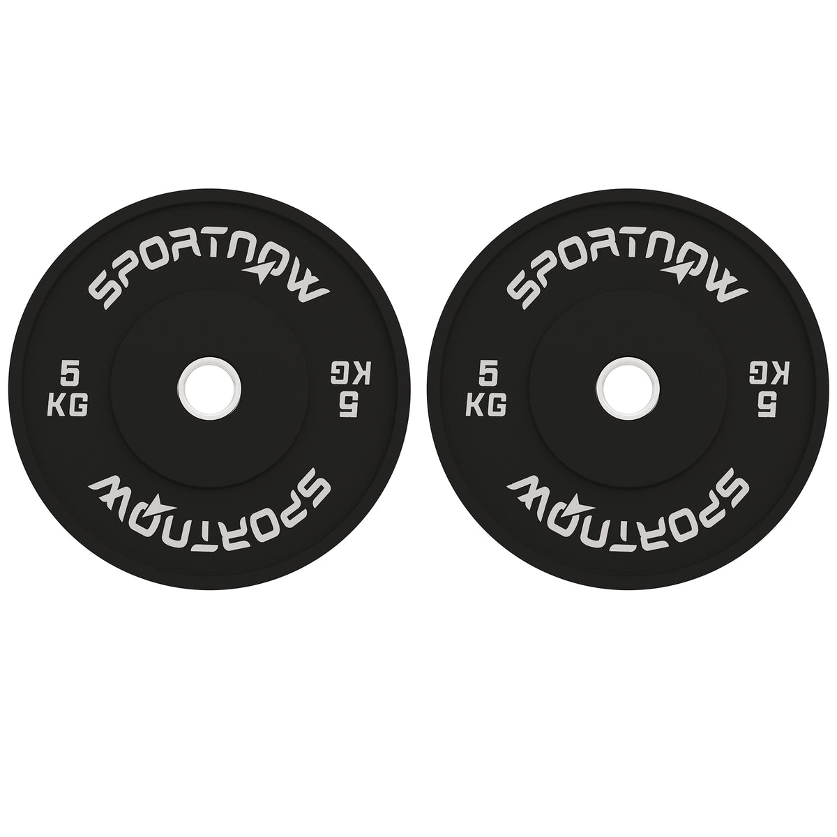 Set 2 Dischi Pesi da 5kg in Gomma per Manubri e Bilancieri, 45x2 cm, Nero