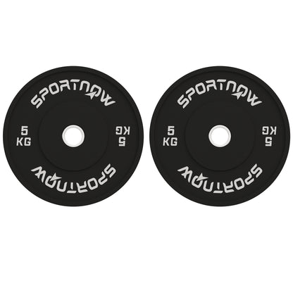 Set 2 Dischi Pesi da 5kg in Gomma per Manubri e Bilancieri, 45x2 cm, Nero