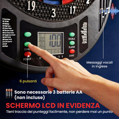 Freccette Bersaglio Elettronico, Bersaglio Freccette con Punta Morbida con 6 Freccette e Display LCD, per 8 Giocatori, 18 Giochi e 159 Varianti