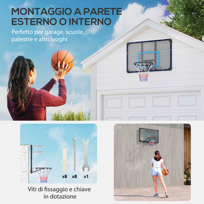 Canestro Basket da Muro con Tabellone Infrangibile e Cerchio in Acciaio, 113x61x73 cm