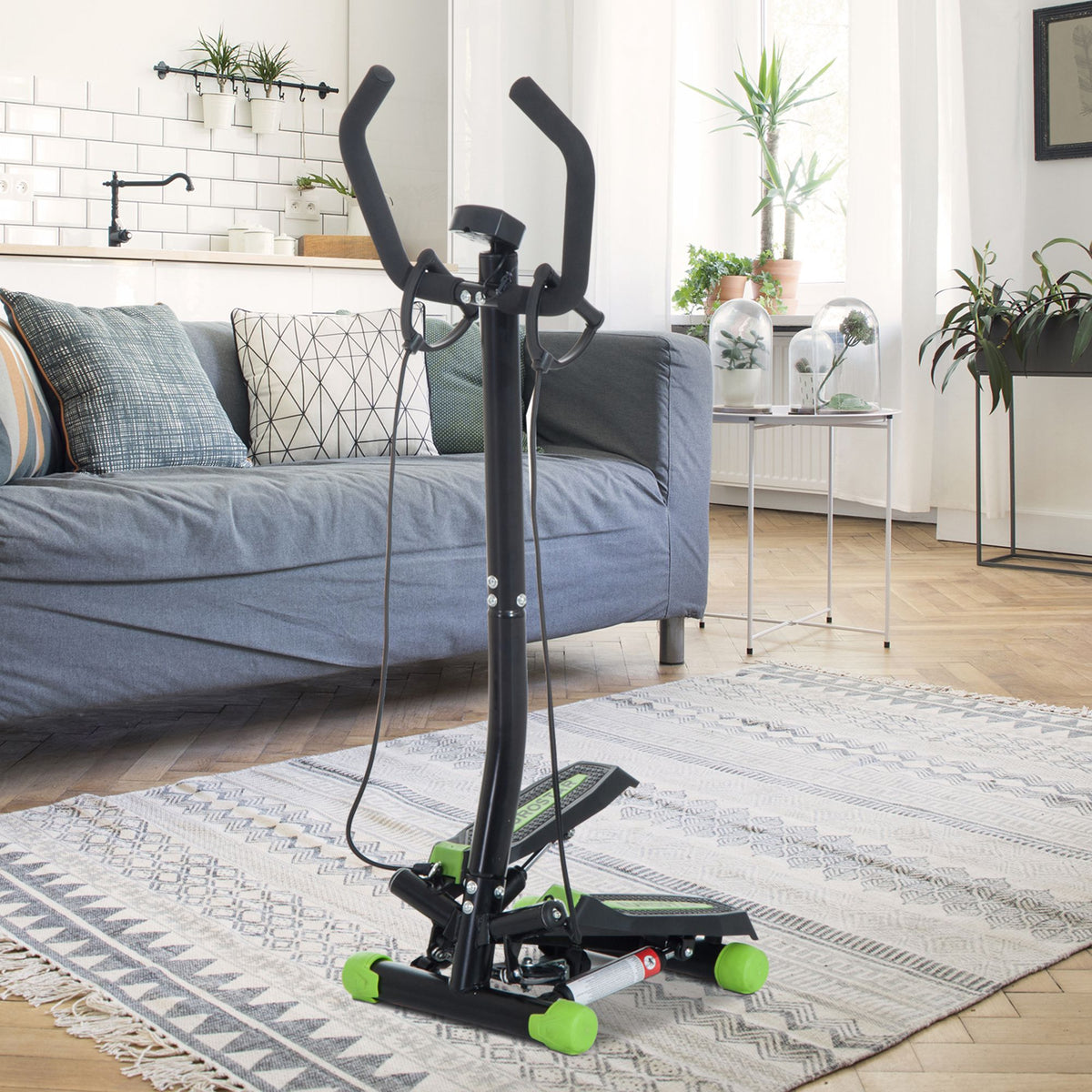 Stepper Professionale con Manubrio e Corde in Acciaio per Allenamento a Casa, 40 x 40 x 118cm, Nero