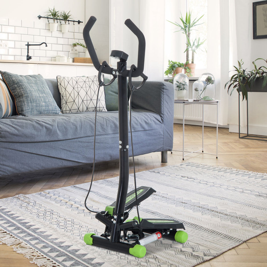 Stepper Professionale con Manubrio e Corde in Acciaio per Allenamento a Casa, 40 x 40 x 118cm, Nero