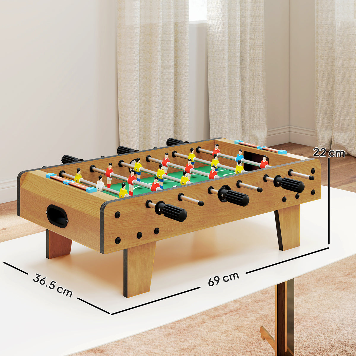 Calcio Balilla Pieghevole per Adulti e Bambini con 2 Palline e Segnapunti, in Legno, 69x36.5x22 cm, color Legno