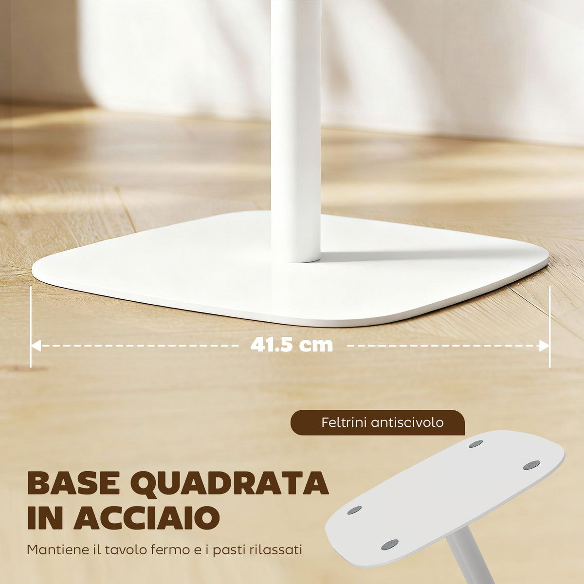 Tavolo da Pranzo Piccolo Quadrato 60 cm, Tavolo Cucina con Piano Effetto Legno, Base in Acciaio e Piedini Antiscivolo, Legno Naturale