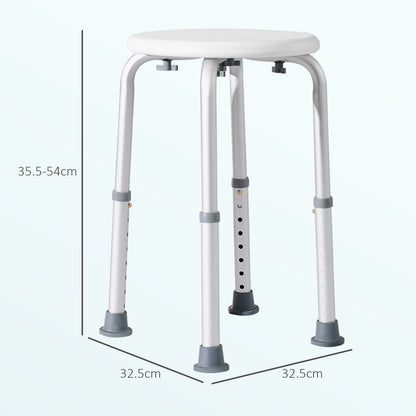 Sgabello da Doccia Girevole a 360 con Piedini Antiscivolo e Regolabile in Altezza su 8 Livelli, Sgabello per Doccia in Alluminio e PE, 32.5x41x35.5-54 cm, Bianco