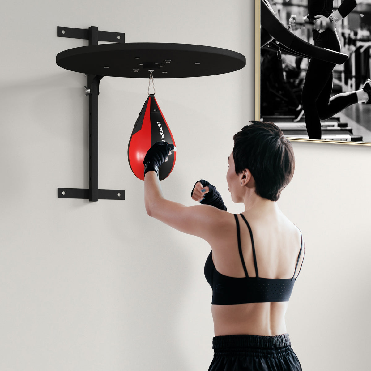 Punching Ball a Muro con Speed Bag Girevole a 360 e Regolabile su 7 Altezze, Nero e Rosso