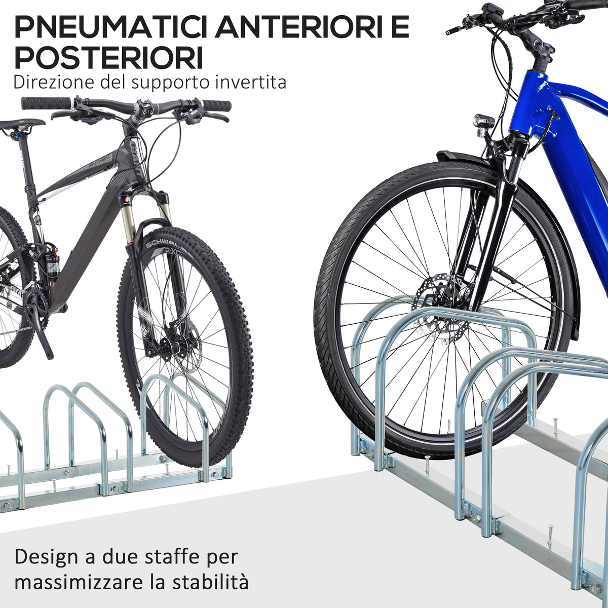 Rastrelliera Portabiciclette Parcheggio per 3 Biciclette Tubi d&