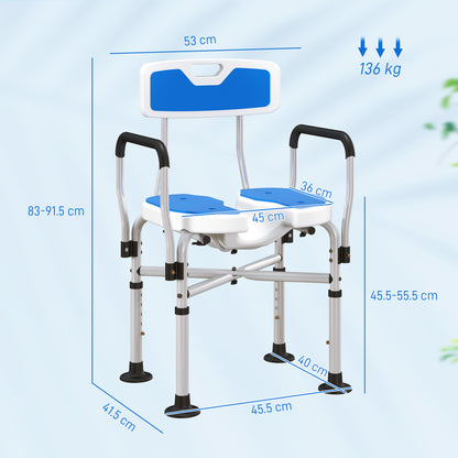 Sedia da Doccia con Seduta Scanalata, Altezza Regolabile e Piedini Antiscivolo, Blu