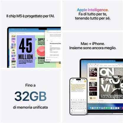 MacBook Air 15" M5 chip 10-core CPU 10-core GPU, 16GB, 1TB SSD - Argento