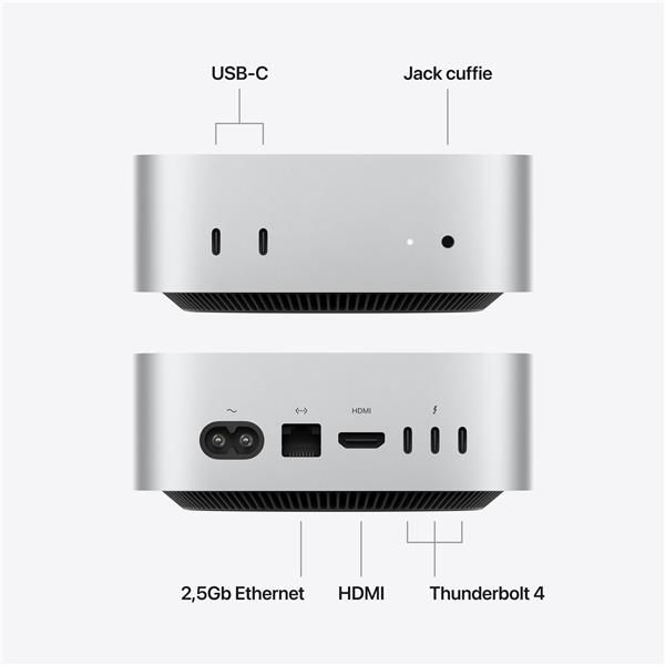 Mac mini : Chip M6 con cpu 12 core e gpu 12 core, 256GB SSD - Argento