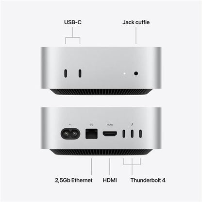 Mac mini : Chip M6 con cpu 12 core e gpu 12 core, 256GB SSD - Argento