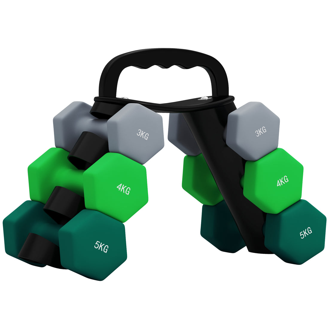 Set Manubri con Supporto, 3 Coppie di Pesi da 2 x 3 kg, 2 x 4 kg, 2 x 5 kg, Multicolore