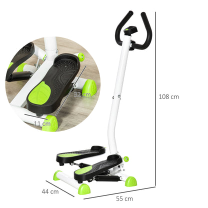 Stepper con Manubrio, Pedali Antiscivolo e Monitor LCD, in Acciaio e ABS, 55x44x108 cm, Bianco Nero e Verde