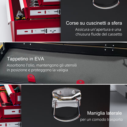 Cassetta per Attrezzi a 6 Cassetti in Acciaio con Serratura, 60x26x34cm, Nero e Rosso