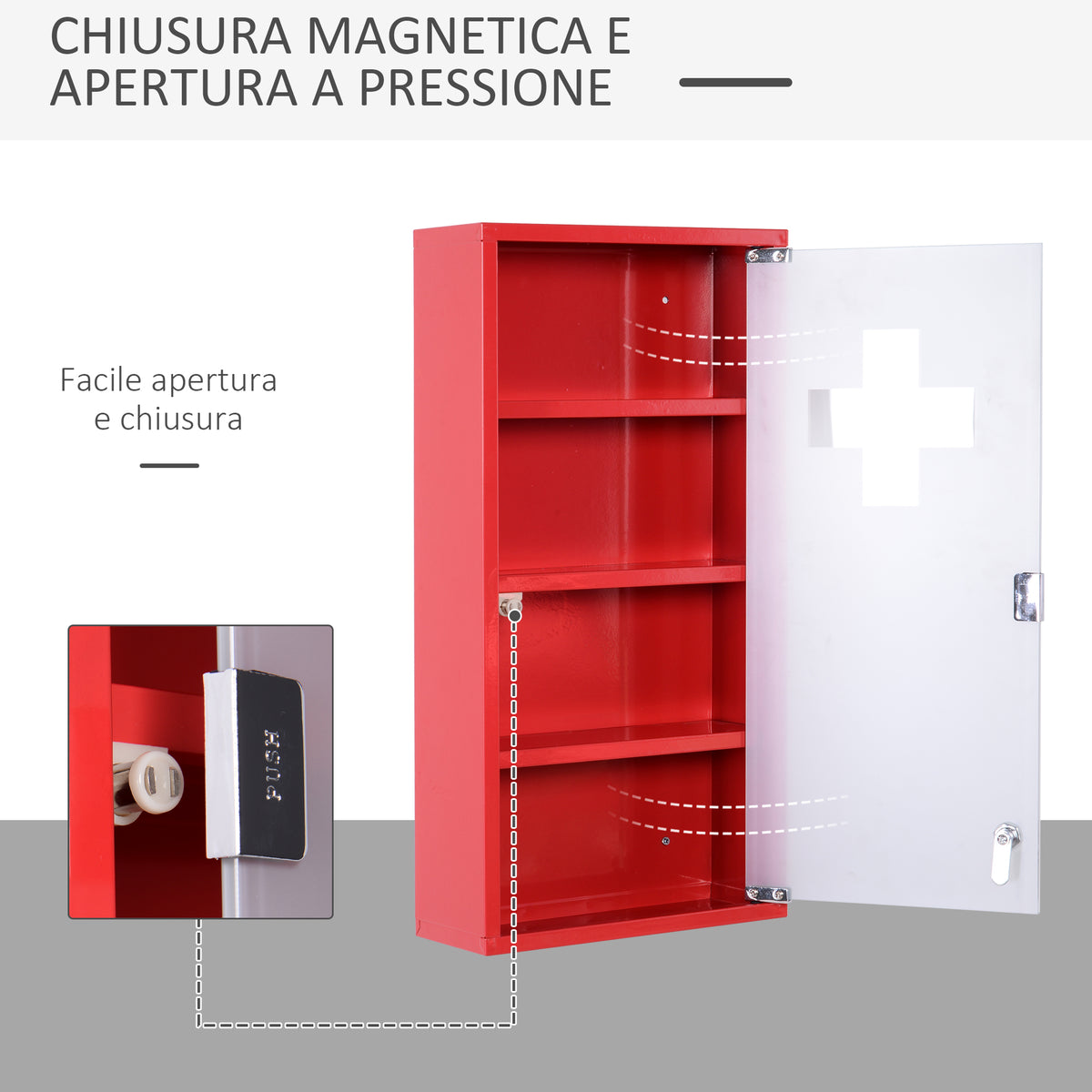 Cassetta Porta Medicine Armadietto Medicinali 4 Livelli Porta in Vetro 603012cm Rosso