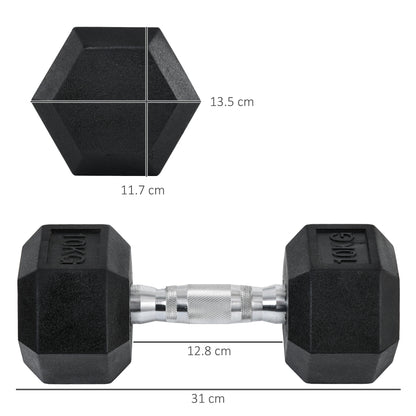Set 2 Manubri Esagonali da 10kg in Metallo e Gomma per Workout in Palestra, Casa e Ufficio, Nero
