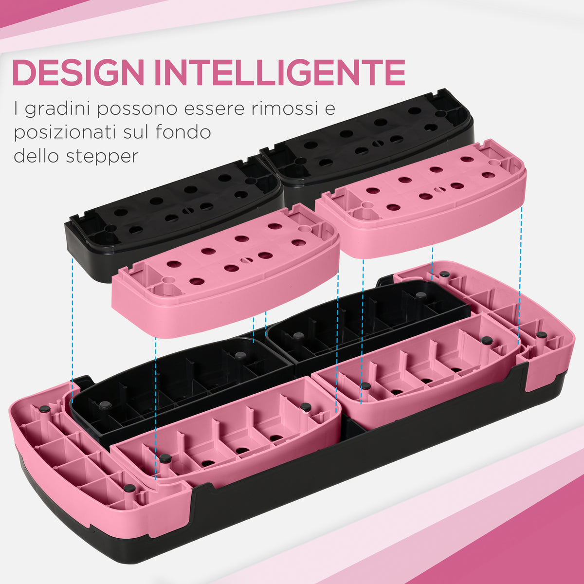 Step Fitness da Aerobica Regolabile su 3 Altezze, in Plastica, 80x31x10/15/20 cm, Rosa