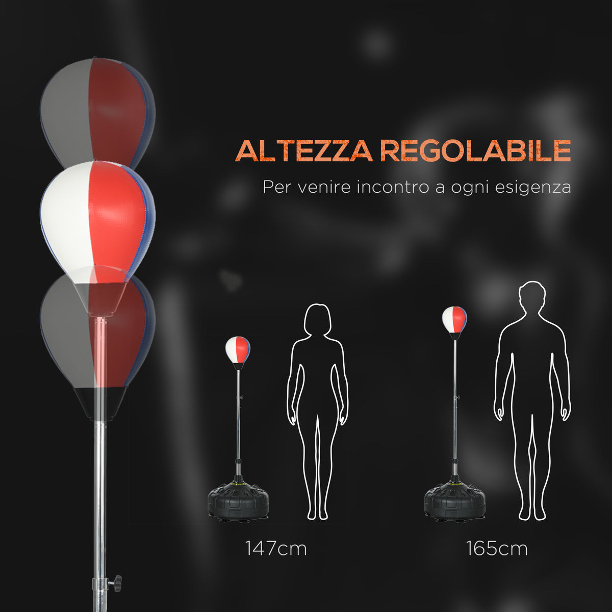 Punching Ball da Terra con Base Riempibile e Ventose, Altezza Regolabile da 147-165 cm, Nero