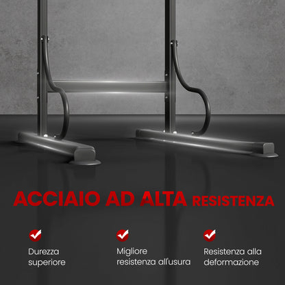 Barra per Trazioni Power Tower Stazione Fitness Multifunzione con Altezza Regolabile 171-219cm Nero Rosso