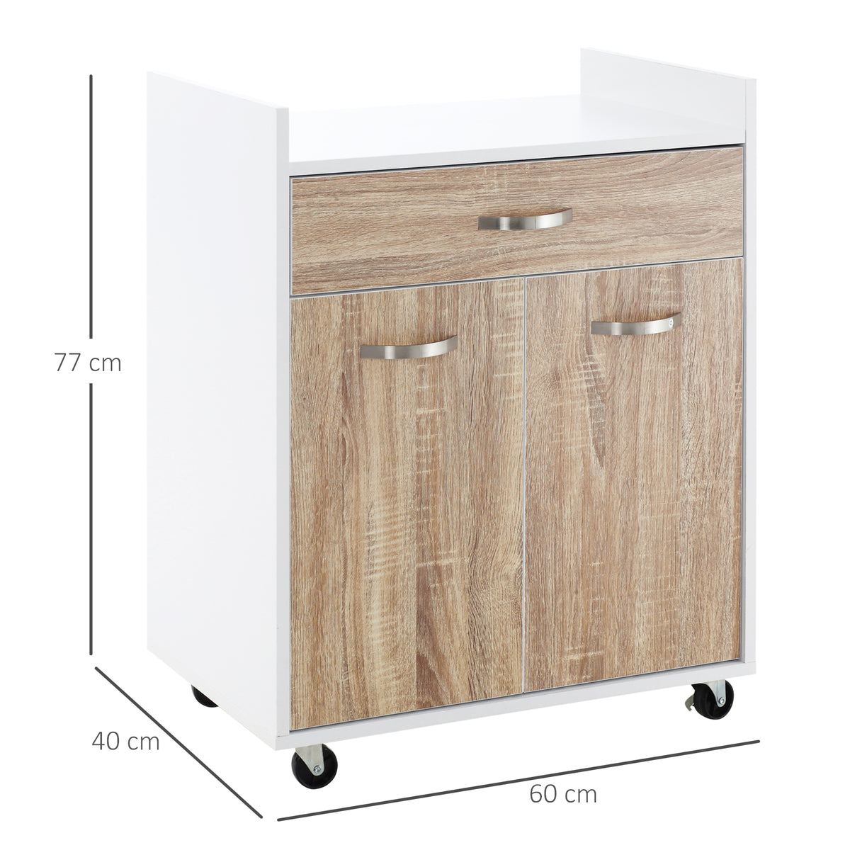 Carrello da Cucina Portavivande per Microonde con 4 Ruote, in Legno, 60x40x77cm - Rovere
