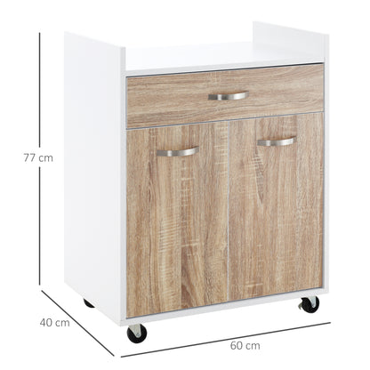 Carrello da Cucina Portavivande per Microonde con 4 Ruote, in Legno, 60x40x77cm - Rovere