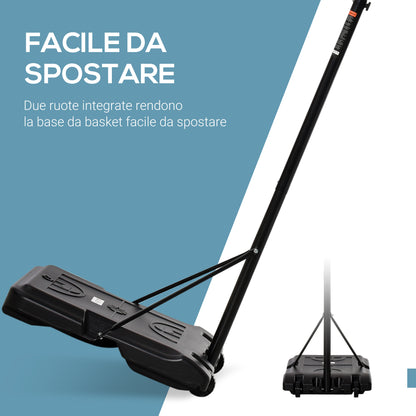 Canestro Basket da Interno ed Esterno Portatile con Altezza Regolabile 5 Livelli 175-215cm, Canestro da Basket con Ruote, Struttura Metallo e Base Riempibile, Tabellone PE