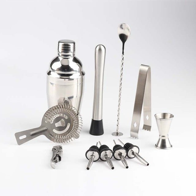 Shaker à cocktail en acier inoxydable avec support en bois pour fêtes à domicile et bars