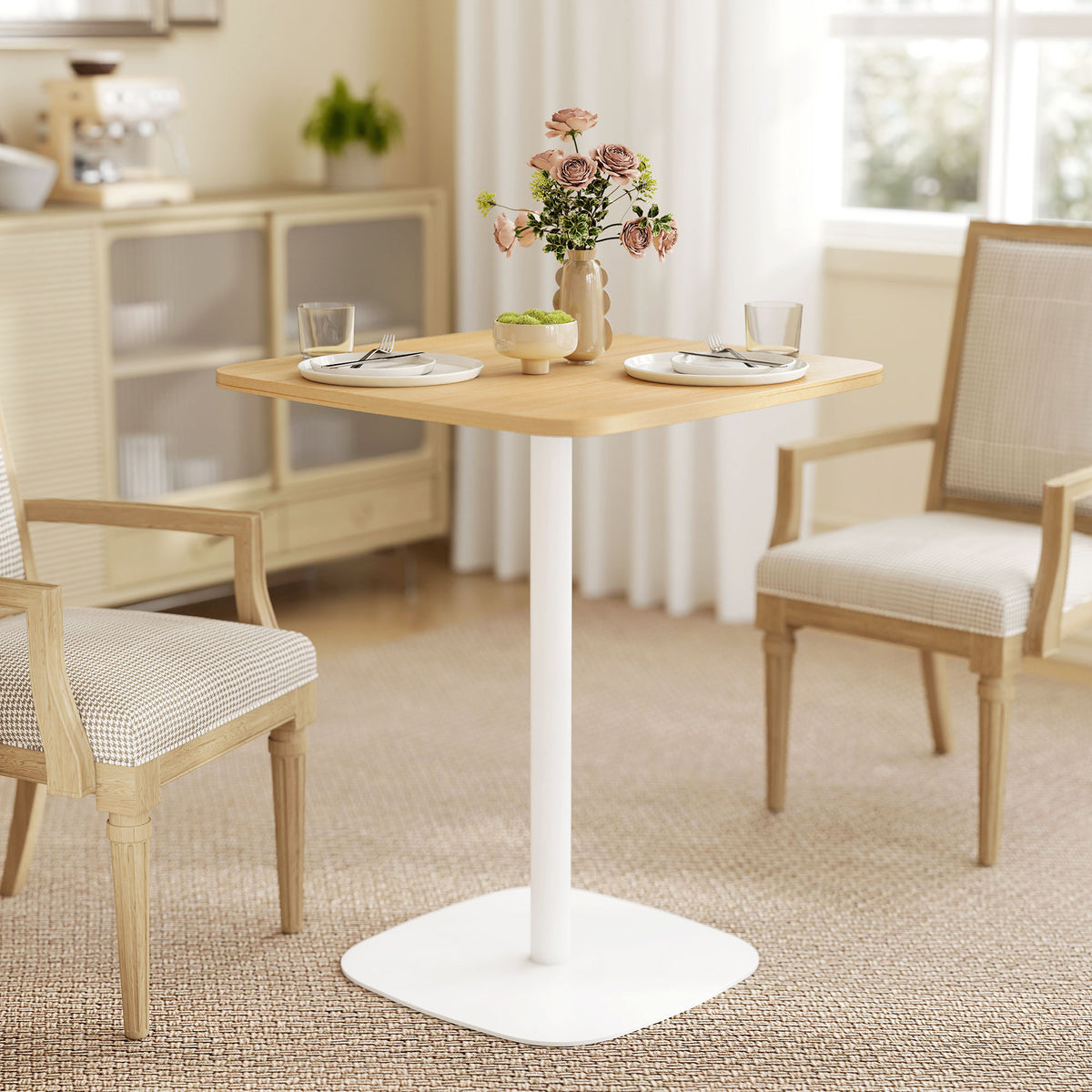 Tavolo da Pranzo Piccolo Quadrato 60 cm, Tavolo Cucina con Piano Effetto Legno, Base in Acciaio e Piedini Antiscivolo, Legno Naturale