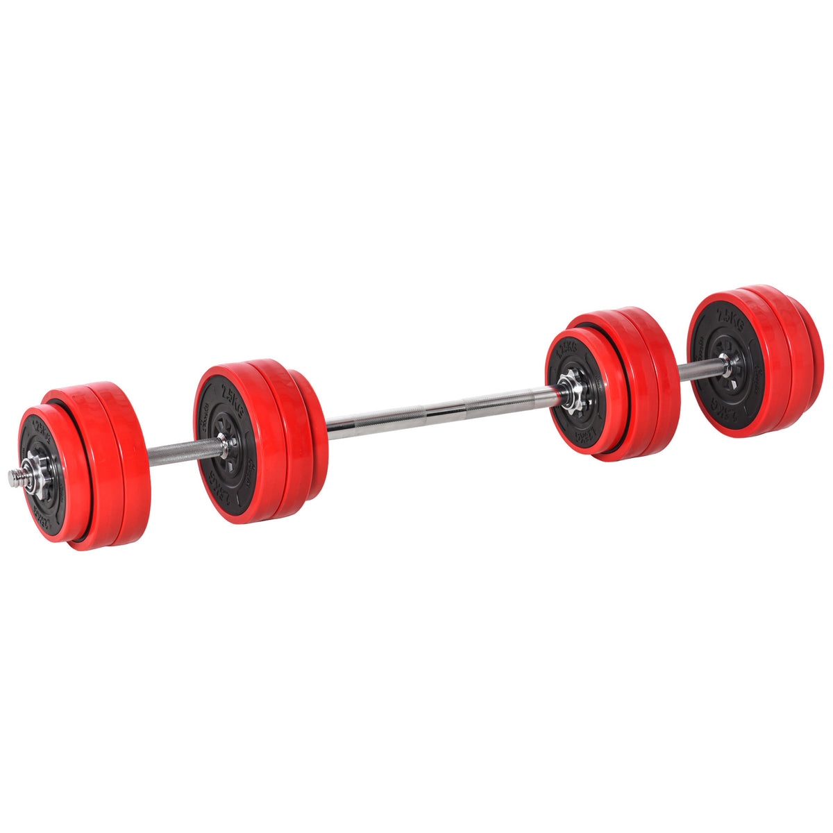Set di Manubri Pesi 2 in 1 da 30kg, Dischi con Rivestimento in Plastica Antigraffio, Rosso e Nero