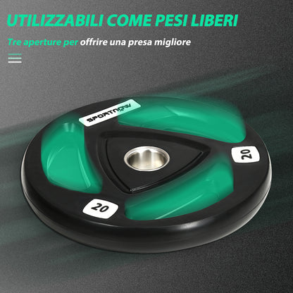 Set di 2 Dischi Pesi da 20kg in Acciaio con Rivestimento in Gomma per Bilanciere