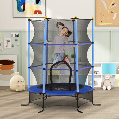 Trampolino Elastico per Bambini 1.6x1.9 m con Rete di Sicurezza e Pali Imbottiti, Età 3-10 Anni, Blu