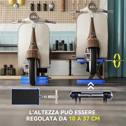 Cavalletto Alzamoto Pieghevole e Antiscivolo in Acciaio e Gomma, 48x22.5x10-37 cm, Blu e Nero
